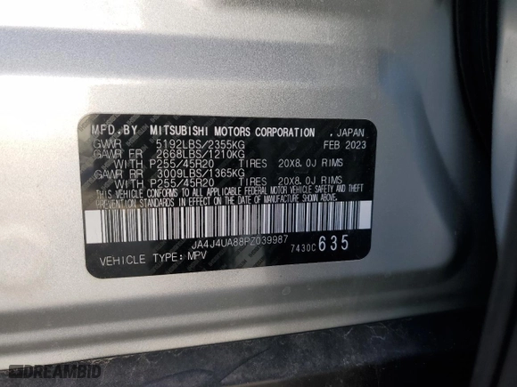 2023 Mitsubishi Outlander SE with VIN JA4J4UA88PZ039987, listed as a Copart auction lot 41836125 with 17,982 mi miles and Salvage Title. Bid and sale history available at carsss.com. Image 15.