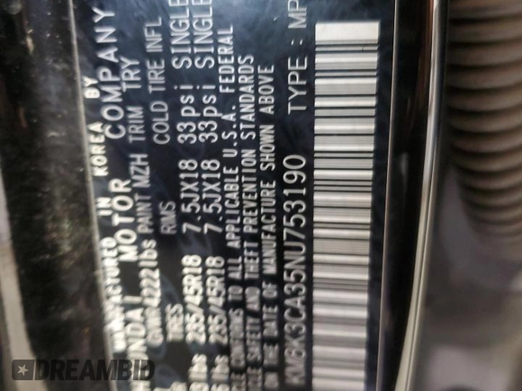 2022 Hyundai Kona N Line with VIN KM8K3CA35NU753190, listed as a Copart auction lot 62515424 with 51,110 mi miles and Salvage title. Bid and sale history available at DreamBid. Image 13.