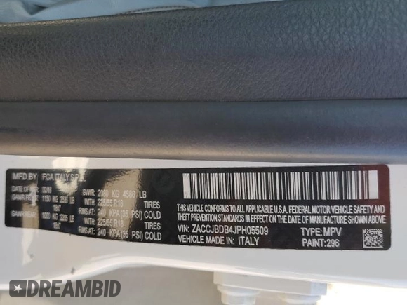 2018 Jeep Renegade Limited with VIN ZACCJBDB4JPH05509, listed as a Copart auction lot 47372795 with 45,359 mi miles and Salvage title. Bid and sale history available at DreamBid. Image 15.