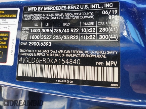 2019 Mercedes-Benz GLE 43 AMG z VIN 4JGED6EB0KA154840, wystawiony jako Copart lot #52171655 z przebiegiem 37 764 mil mil oraz Szkoda całkowita • Salvage title. Historia ofert i sprzedaży dostępna na DreamBid. Obrazek 13.