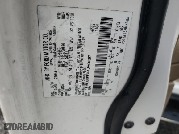 2010 Ford Explorer Limited z VIN 1FMEU8FEXAUA06597, wystawiony jako Copart lot #56046875 z przebiegiem 208 992 mil mil oraz Szkoda całkowita • Salvage title. Historia ofert i sprzedaży dostępna na DreamBid. Obrazek 14.
