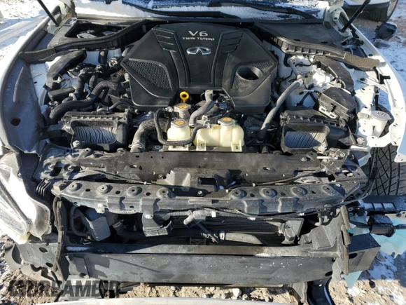 2021 Infiniti Q50 Red Sport 400 with VIN JN1FV7DR7MM880385, listed as a Copart auction lot 44394645 with 48,343 mi miles and Salvage title. Bid and sale history available at DreamBid. Image 11.
