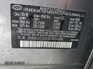 2019 Hyundai Santa Fe Limited z VIN 5NMS5CAA3KH074888, wystawiony jako Copart lot #86577044 z przebiegiem 117 015 mil mil oraz Nie do naprawy • Non repairable. Historia ofert i sprzedaży dostępna na DreamBid. Obrazek 14.