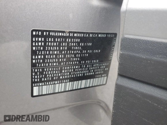2023 Volkswagen Tiguan SE с VIN 3VVMB7AX8PM011840, выставлен на аукционе Copart как лот 83008624 с пробегом 23 847 миль миль и Списание • Salvage title. История ставок и продаж доступна на DreamBid. Изображение 15.