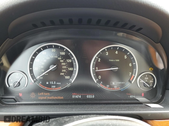 2013 BMW 5 Series 550i xDrive with VIN WBAFU9C55DDY71630, listed as a Copart auction lot 52511635 with 51,474 mi miles and Salvage title. Bid and sale history available at DreamBid. Image 9.