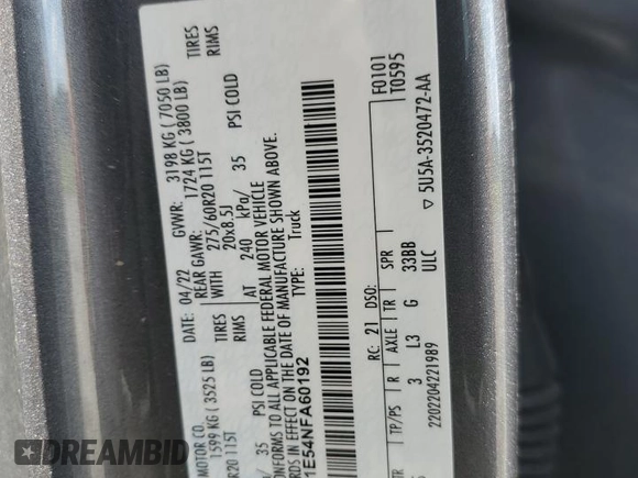2022 Ford F-150 XL with VIN 1FTFW1E54NFA60192, listed as a Copart auction lot 56924485 with 101,403 mi miles and Salvage title. Bid and sale history available at DreamBid. Image 12.