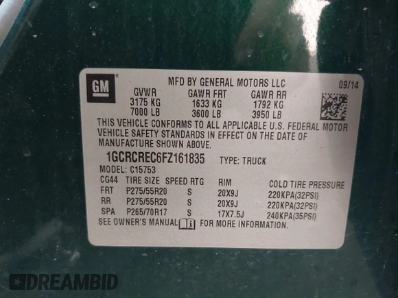 2015 Chevrolet Silverado 1500 LT with VIN 1GCRCREC6FZ161835, listed as a IAAI auction lot 41516896 with 206,305 mi miles. Bid and sale history available at carsss.com. Image 9.