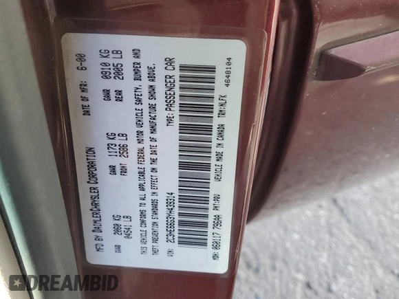 2000 Chrysler 300M M z VIN 2C3HE66G3YH439314, wystawiony jako Copart lot #46734665 z przebiegiem 146 074 mil mil oraz Czysty tytuł • Clean title. Historia ofert i sprzedaży dostępna na DreamBid. Obrazek 12.