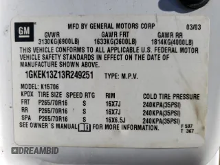 2003 GMC Yukon SLE with VIN 1GKEK13Z13R249251, listed as a Copart auction lot 88695635 with 189,129 mi miles and Salvage Title. Bid and sale history available at carsss.com. Image 15.