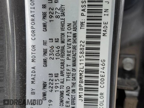2020 Mazda Mazda3 Hatchback Preferred Package with VIN JM1BPBMM2L1158822, listed as a Copart auction lot 44642933 with 23,504 mi miles. Bid and sale history available at carsss.com. Image 12.
