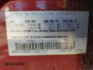 2006 Mazda 3 s with VIN JM1BK143961463934, listed as a Copart auction lot 70430124 with 238,221 mi miles and Salvage Title. Bid and sale history available at carsss.com. Image 12.