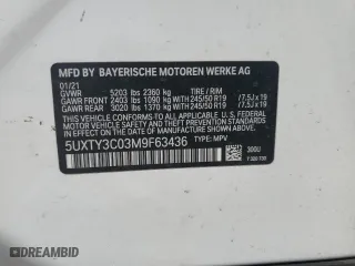 2021 BMW X3 sDrive30i with VIN 5UXTY3C03M9F63436, listed as a Copart auction lot 45341545 with 0 mi miles and Salvage Title. Bid and sale history available at carsss.com. Image 15.