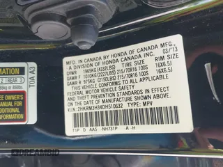 2013 Honda CR-V LX with VIN 2HKRM3H34DH510632, listed as a IAAI auction lot 42683204 with 110,690 mi miles and . Bid and sale history available at DreamBid. Image 9.