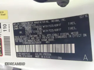 2016 Toyota Sienna LE AAS with VIN 5TDKK3DC3GS706606, listed as a IAAI auction lot 41640543 with 201,316 mi miles. Bid and sale history available at carsss.com. Image 9.