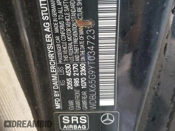 2000 Mercedes-Benz CLK with VIN WDBLK65G9YT034723, listed as a Copart auction lot 50038375 with 129,995 mi miles and Salvage Title. Bid and sale history available at carsss.com. Image 12.