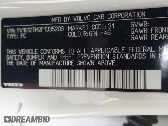 2015 Volvo S60 T5 Platinum with VIN YV1612TM2F1335209, listed as a IAAI auction lot 41722585 with 93,379 mi miles. Bid and sale history available at carsss.com. Image 9.