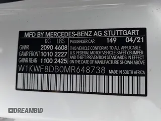 2021 Mercedes-Benz C 300 with VIN W1KWF8DB0MR648738, listed as a IAAI auction lot 41489947 with 26,252 mi miles and . Bid and sale history available at carsss.com. Image 9.