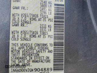 2016 Nissan Frontier S with VIN 1N6AD0EV2GN904889, listed as a Copart auction lot 60054185 with 88,342 mi miles and Salvage title. Bid and sale history available at DreamBid. Image 13.