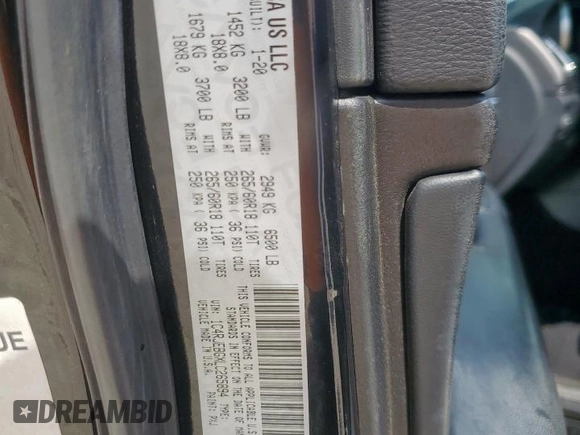 2020 Jeep Grand Cherokee Limited with VIN 1C4RJEBGXLC265894, listed as a Copart auction lot 59381535 with 108,535 mi miles and Salvage title. Bid and sale history available at DreamBid. Image 13.