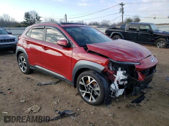 2022 Hyundai Kona Limited with VIN KM8K5CA34NU910962, listed as a Copart auction lot 40102183 with 9,438 mi miles. Bid and sale history available at carsss.com. Image 4.