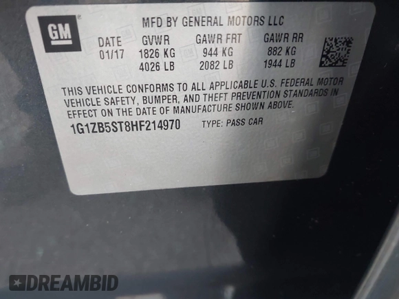 2017 Chevrolet Malibu LS with VIN 1G1ZB5ST8HF214970, listed as a IAAI auction lot 42043683 with 126,686 mi miles and . Bid and sale history available at DreamBid. Image 9.