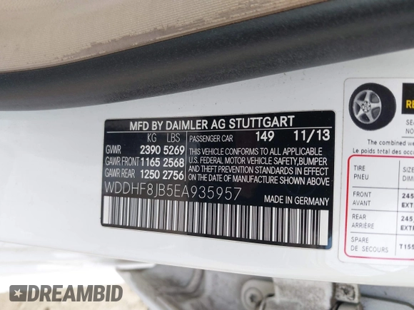2014 Mercedes-Benz E 350 Luxury with VIN WDDHF8JB5EA935957, listed as a IAAI auction lot 42144957 with 90,185 mi miles and . Bid and sale history available at DreamBid. Image 9.