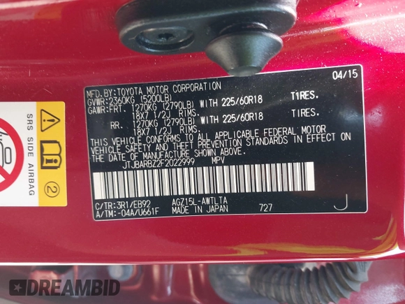 2015 Lexus NX 200t с VIN JTJBARBZ2F2022999, выставлен на аукционе IAAI как лот 42702865 с пробегом 175 477 миль миль и . История ставок и продаж доступна на DreamBid. Изображение 9.