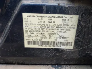 2007 Nissan Altima 3.5 SL with VIN 1N4BL21E07C181945, listed as a IAAI auction lot 41893307 with 222,642 mi miles. Bid and sale history available at carsss.com. Image 9.