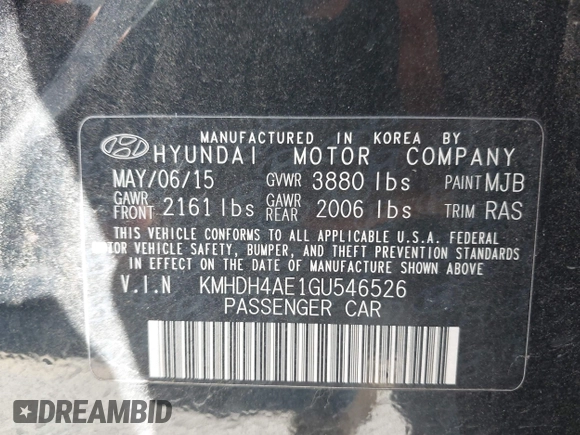 2016 Hyundai Elantra SE с VIN KMHDH4AE1GU546526, выставлен на аукционе IAAI как лот 42088729 с пробегом 109 242 миль миль и . История ставок и продаж доступна на DreamBid. Изображение 9.