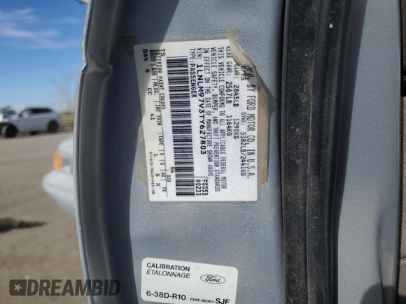1996 Lincoln Continental z VIN 1LNLM97V3TY627803, wystawiony jako Copart lot #87036654 z przebiegiem 118 078 mil mil oraz Szkoda całkowita • Salvage title. Historia ofert i sprzedaży dostępna na DreamBid. Obrazek 12.