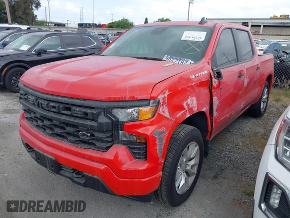 2025 Chevrolet Silverado 1500 Custom with VIN 1GCPABEK2SZ132029, listed as a IAAI auction lot 41791262 with 2,458 mi miles and . Bid and sale history available at DreamBid. Image 2.