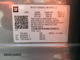 2021 Chevrolet Traverse LS z VIN 1GNERFKW4MJ206011, wystawiony jako Copart lot #59190965 z przebiegiem 64 002 mil mil oraz Nie do naprawy • Non repairable. Historia ofert i sprzedaży dostępna na DreamBid. Obrazek 16.