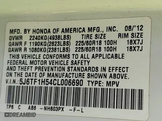 2012 Honda Crosstour EX-L with VIN 5J6TF1H54CL006690, listed as a IAAI auction lot 42001496 with 129,878 mi miles. Bid and sale history available at carsss.com. Image 9.
