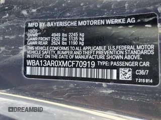 2021 BMW 4 Series M440i xDrive with VIN WBA13AR0XMCF70919, listed as a Copart auction lot 67749524 with Not Provided miles and Non Repairable. Bid and sale history available at DreamBid. Image 14.