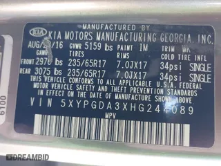 2017 Kia Sorento LX with VIN 5XYPGDA3XHG244089, listed as a IAAI auction lot 41956816 with 79,015 mi miles. Bid and sale history available at carsss.com. Image 9.
