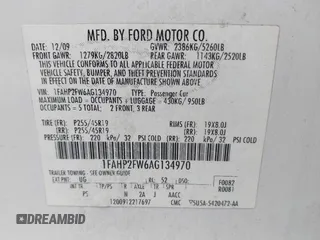 2010 Ford Taurus Limited with VIN 1FAHP2FW6AG134970, listed as a IAAI auction lot 42521161 with 186,553 mi miles and . Bid and sale history available at DreamBid. Image 9.