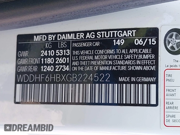 2016 Mercedes-Benz E E 400 with VIN WDDHF6HBXGB224522, listed as a IAAI auction lot 42091628 with 49,023 mi miles. Bid and sale history available at carsss.com. Image 9.
