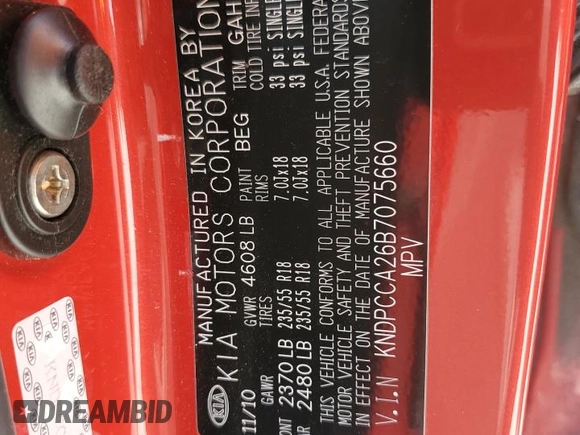 2011 Kia Sportage EX with VIN KNDPCCA26B7075660, listed as a Copart auction lot 53166135 with 158,127 mi miles and Clean title. Bid and sale history available at DreamBid. Image 13.
