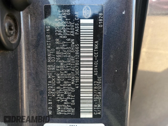 2011 Toyota Camry LE z VIN 4T1BF3EK7BU128665, wystawiony jako Copart lot #78161054 z przebiegiem 219 457 mil mil oraz Szkoda całkowita • Salvage title. Historia ofert i sprzedaży dostępna na DreamBid. Obrazek 13.