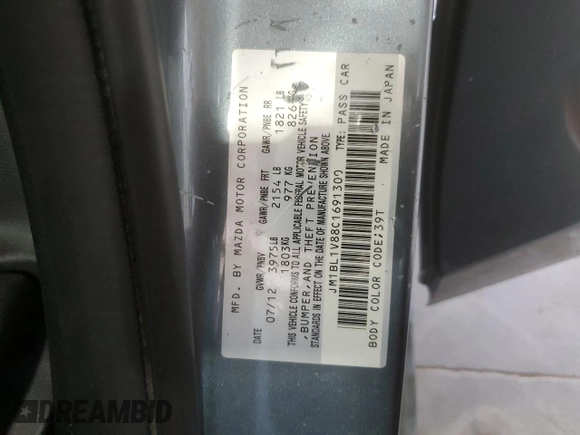 2012 Mazda 3 i Touring с VIN JM1BL1V88C1691300, выставлен на аукционе Copart как лот 55903395 с пробегом 132 484 миль миль и Списание • Salvage title. История ставок и продаж доступна на DreamBid. Изображение 12.