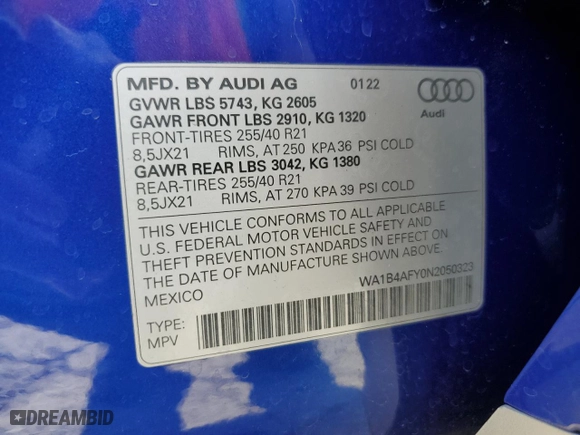 2022 Audi SQ5 Premium Plus with VIN WA1B4AFY0N2050323, listed as a Copart auction lot 43665985 with 40,251 mi miles and Salvage Title. Bid and sale history available at carsss.com. Image 15.