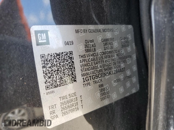 2019 GMC Canyon 2WD SLE with VIN 1GTG5CEN5K1284437, listed as a Copart auction lot 74113574 with 0 mi miles and Non Repairable. Bid and sale history available at carsss.com. Image 13.