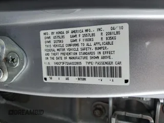 2010 Honda Accord EX z VIN 1HGCP3F72AA022805, wystawiony jako Copart lot #55482225 z przebiegiem 146 984 mil mil oraz Szkoda całkowita • Salvage title. Historia ofert i sprzedaży dostępna na DreamBid. Obrazek 12.