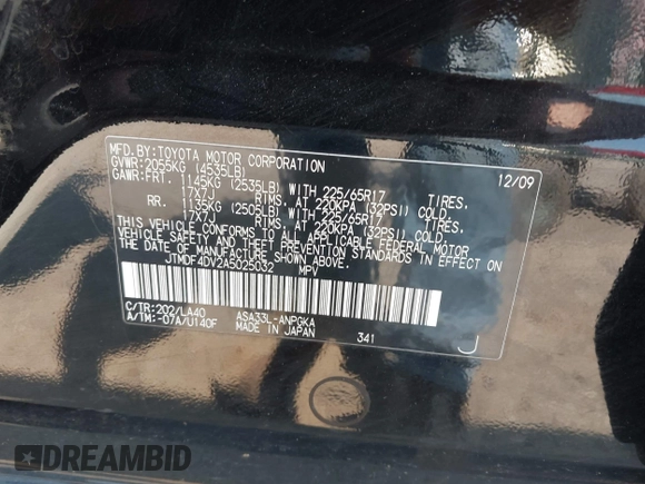 2010 Toyota RAV4 Limited с VIN JTMDF4DV2A5025032, выставлен на аукционе IAAI как лот 42672176 с пробегом 170 739 миль миль и . История ставок и продаж доступна на DreamBid. Изображение 9.