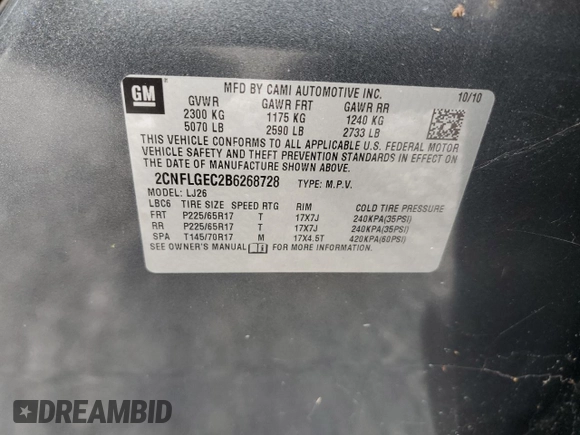 2011 Chevrolet Equinox LTZ with VIN 2CNFLGEC2B6268728, listed as a Copart auction lot 73641084 with 77,896 mi miles and Salvage Title. Bid and sale history available at carsss.com. Image 15.