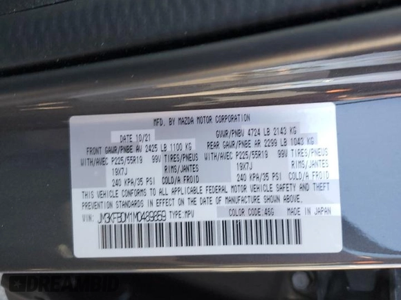 2021 Mazda CX-5 Grand Touring with VIN JM3KFBDM1M0489859, listed as a Copart auction lot 48688905 with 36,882 mi miles and Salvage Title. Bid and sale history available at DreamBid. Image 15.