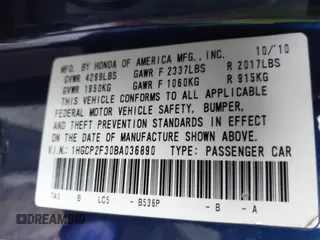 2011 Honda Accord LX z VIN 1HGCP2F30BA036890, wystawiony jako IAAI lot #41528370 z przebiegiem Nie podano mil oraz . Historia ofert i sprzedaży dostępna na DreamBid. Obrazek 9.