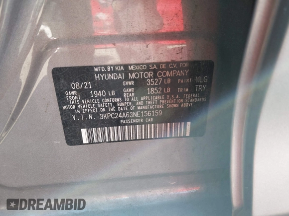2022 Hyundai Accent SE with VIN 3KPC24A63NE156159, listed as a IAAI auction lot 41640292 with 45,797 mi miles and . Bid and sale history available at DreamBid. Image 9.
