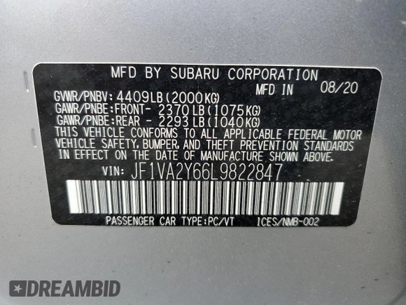 2020 Subaru WRX STI Limited with VIN JF1VA2Y66L9822847, listed as a Copart auction lot 48490543 with 11,848 mi miles. Bid and sale history available at carsss.com. Image 10.