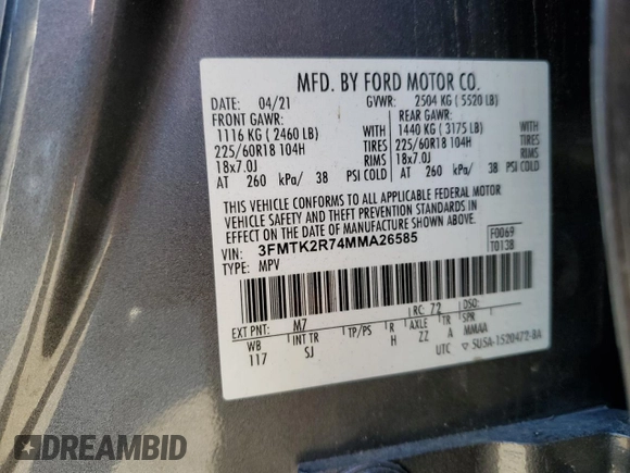 2021 Ford Mustang Mach-E California Route 1 with VIN 3FMTK2R74MMA26585, listed as a Copart auction lot 83049184 with 50,933 mi miles and Clean Title. Bid and sale history available at DreamBid. Image 13.